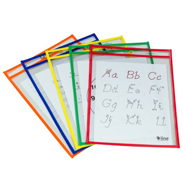 C-Line Products Reusable Dry Erase Pockets, Assorted Primary Colors, 9 x 12, 5PK 40630